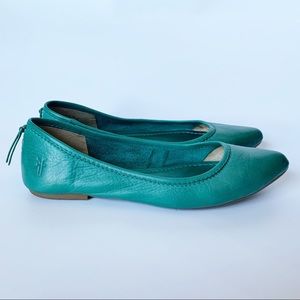Fyre Green Leather Regina Ballet Pointed Toe Flats